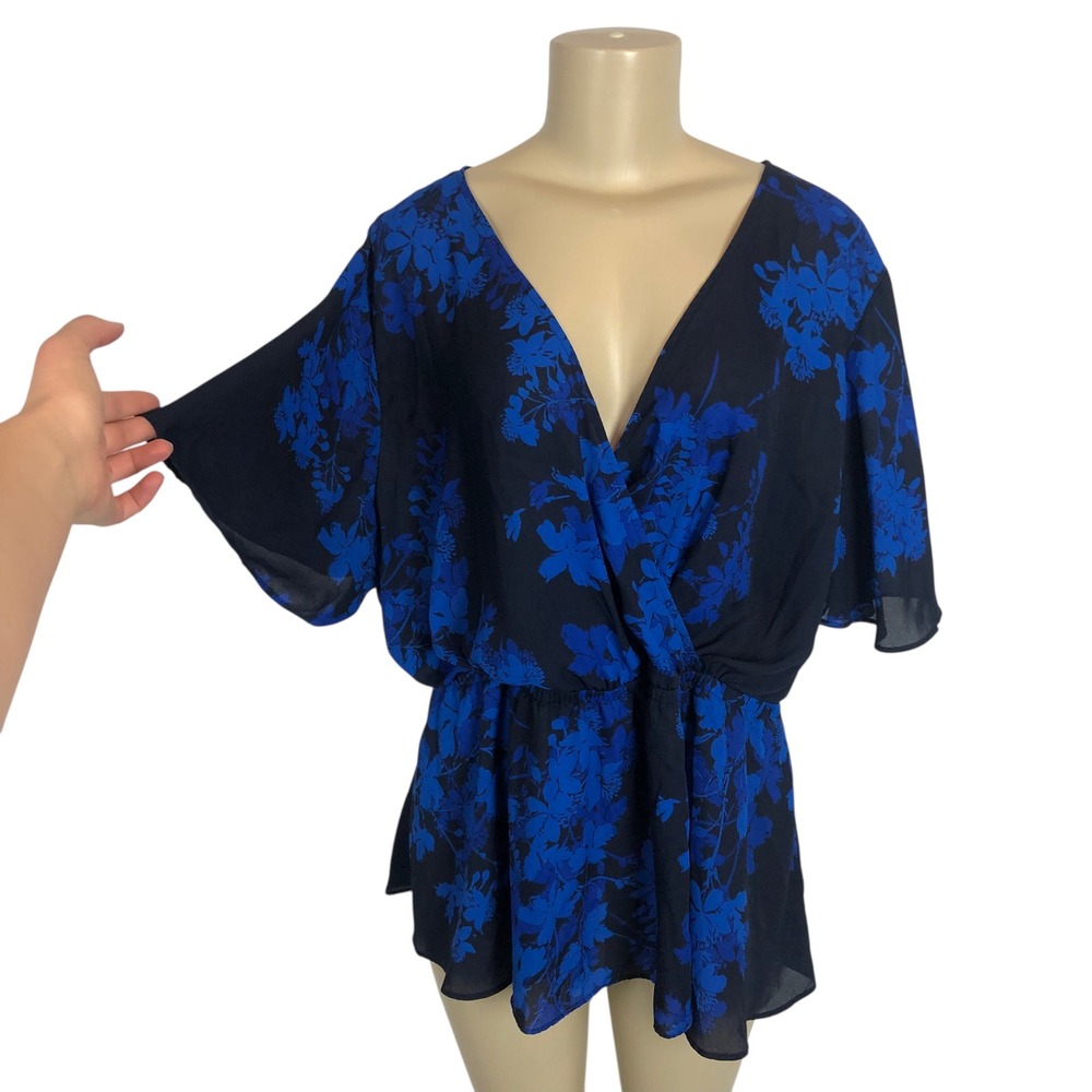 Worthington Floral Print Surplice Kimono Top Blouse Size 2X Faux Wrap V-Neck - Picture 2 of 9